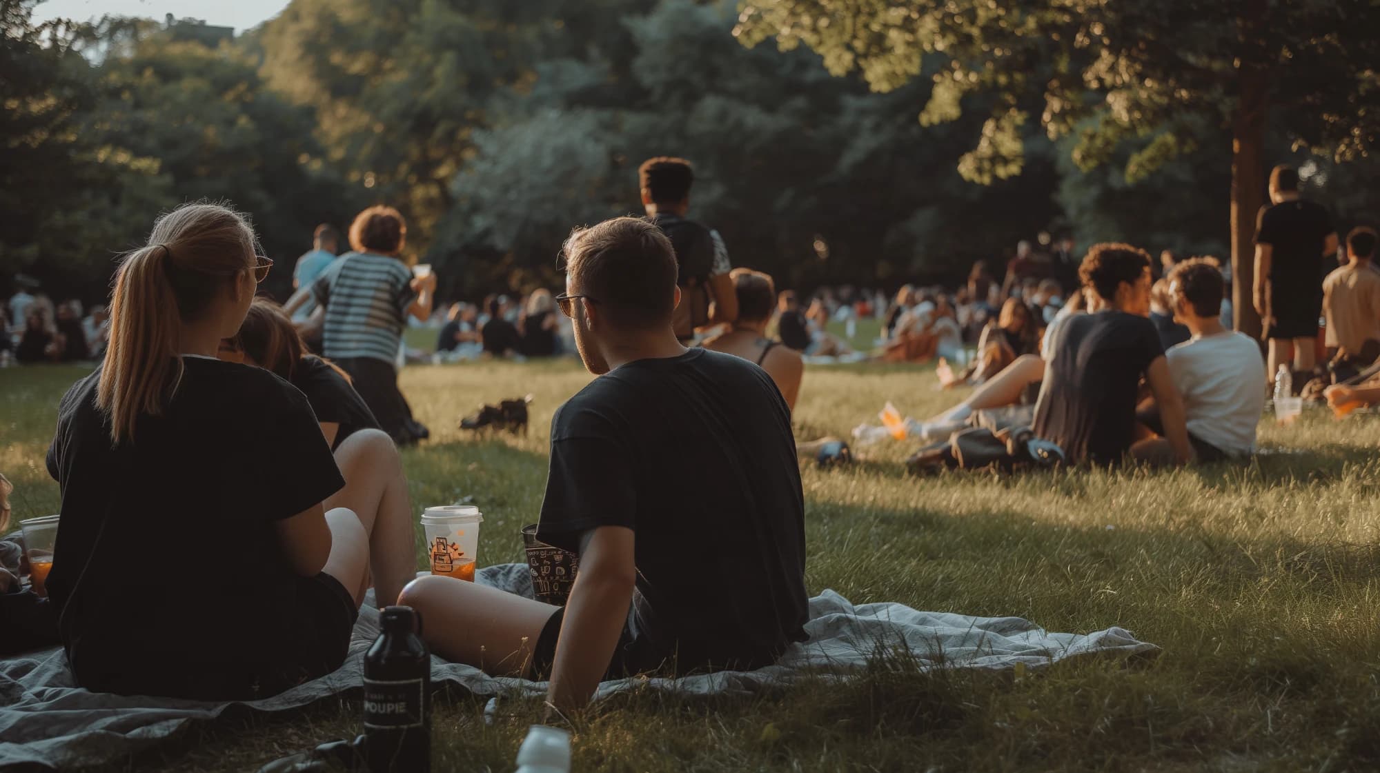 Friends relaxing on a blanket in a sunlit park