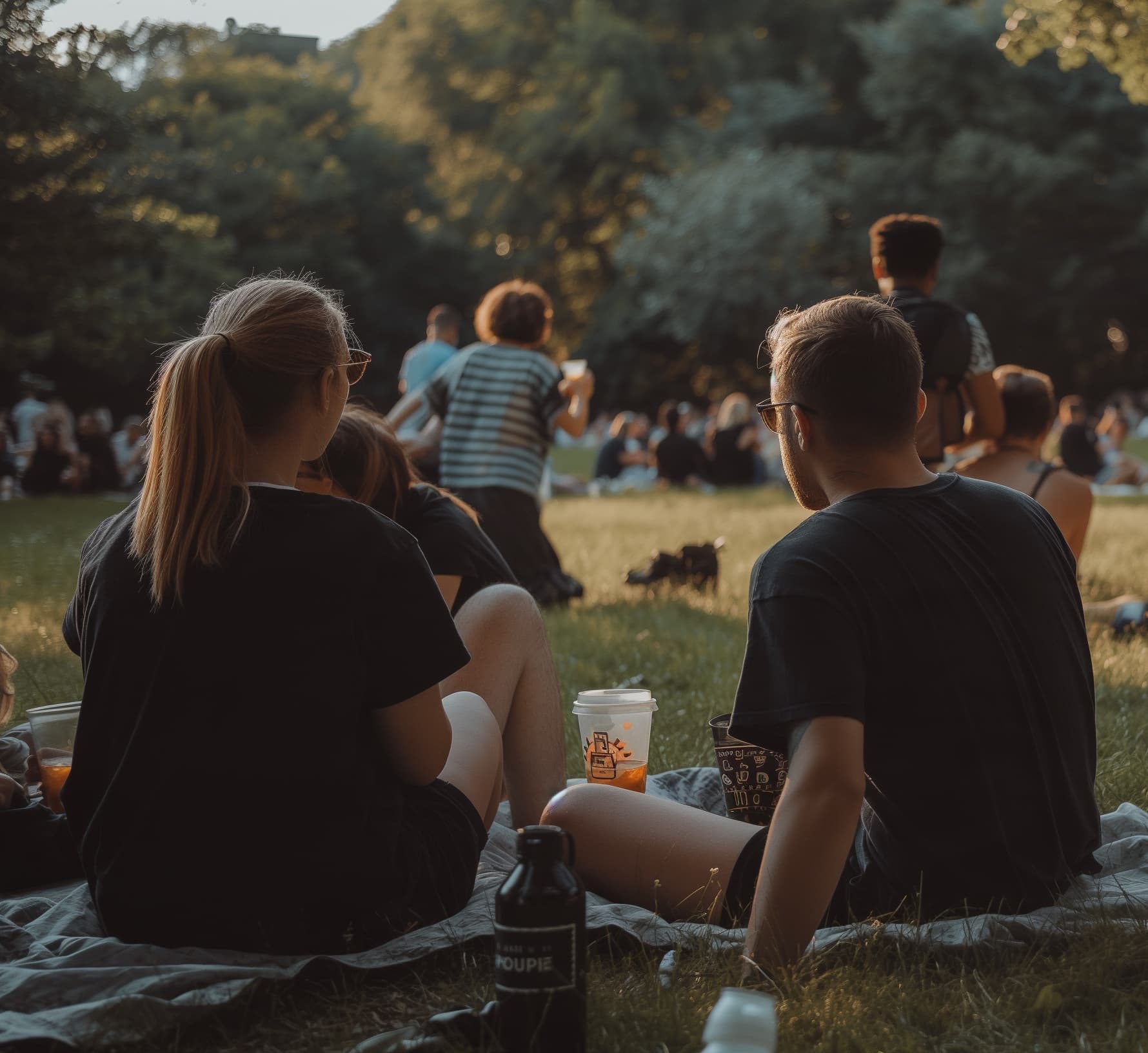 Friends relaxing on a blanket in a sunlit park