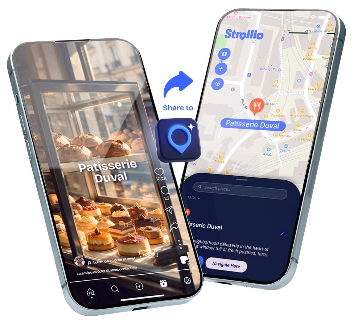 Sharing a pastry shop Reel to Strollio and seeing the place appear on a map