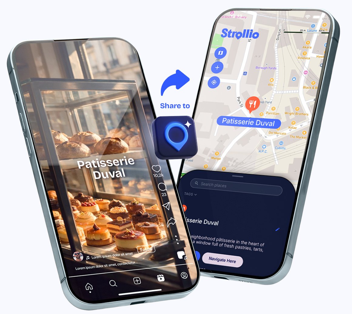 Share a reel to Strollio and the place lands on your map